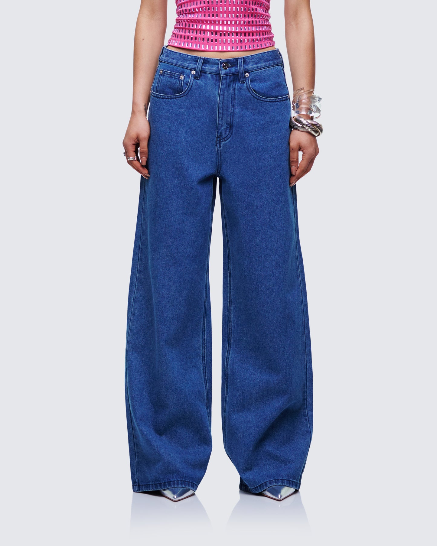 Sara Blue Denim Wide Leg Jean model front