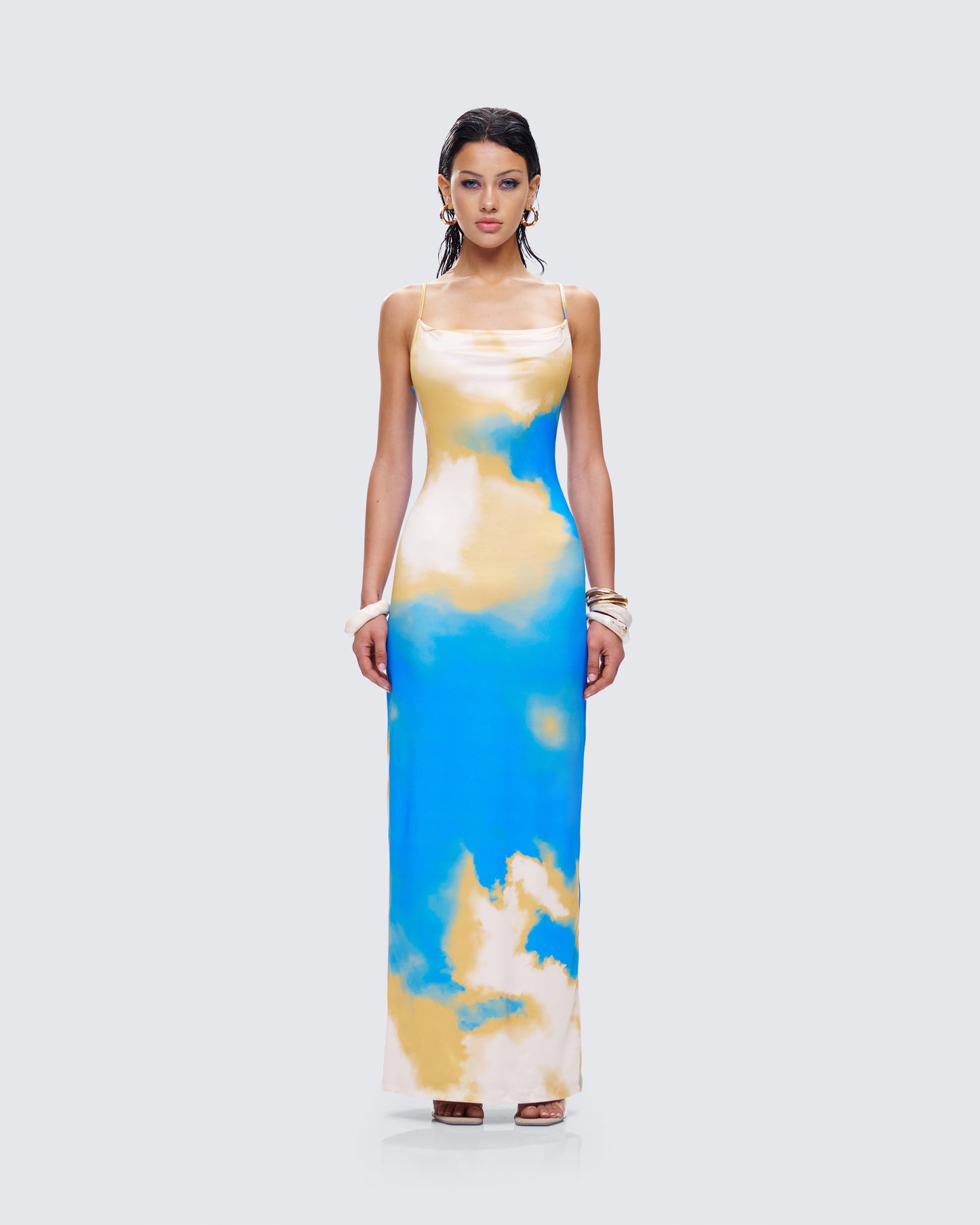 Sari Multi Cowl Neck Maxi Dress model front