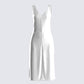 Saskia White Satin Slit Midi Dress 3d product front