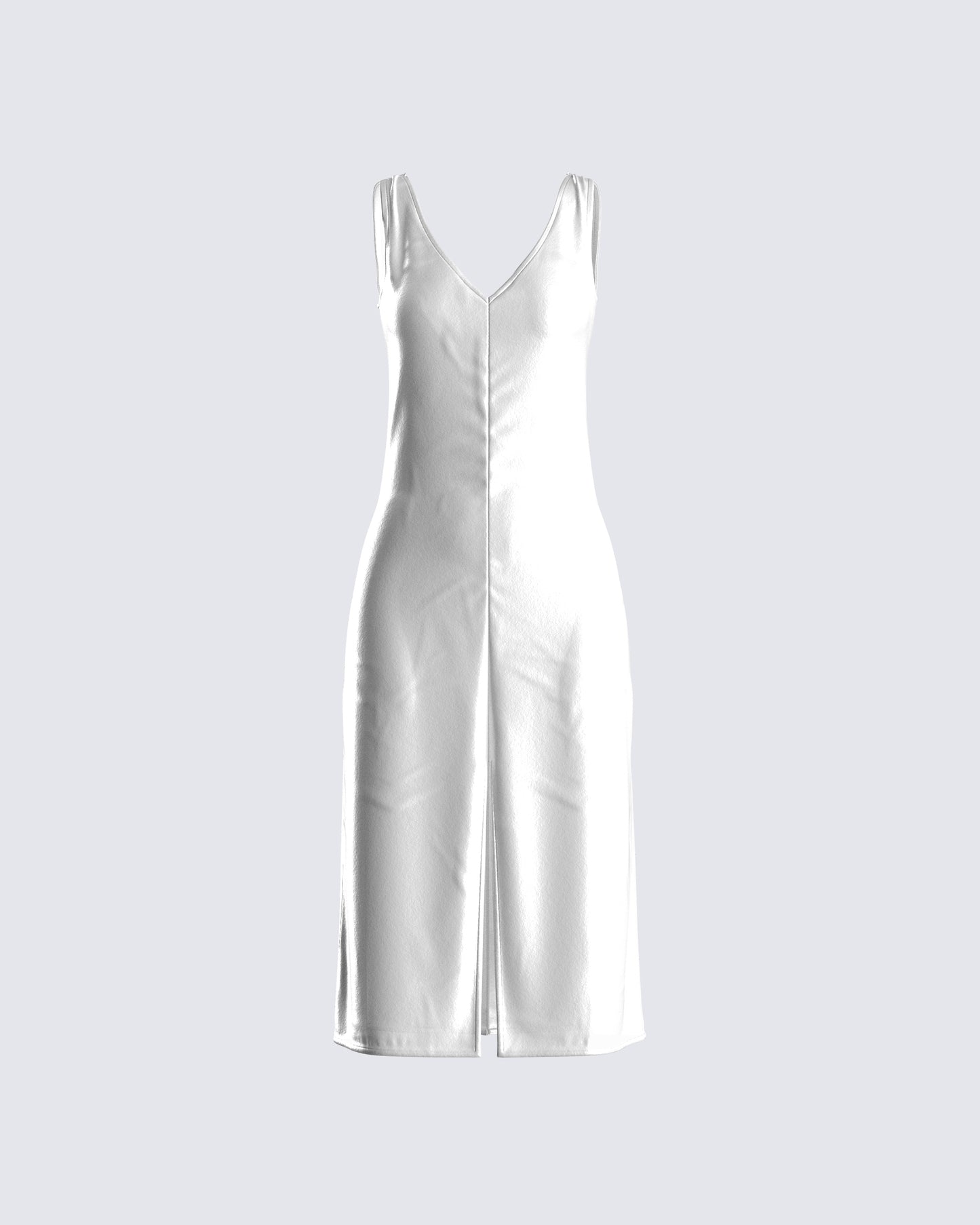 Saskia White Satin Slit Midi Dress 3d product front