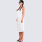 Saskia White Satin Slit Midi Dress
