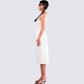 Saskia White Satin Slit Midi Dress