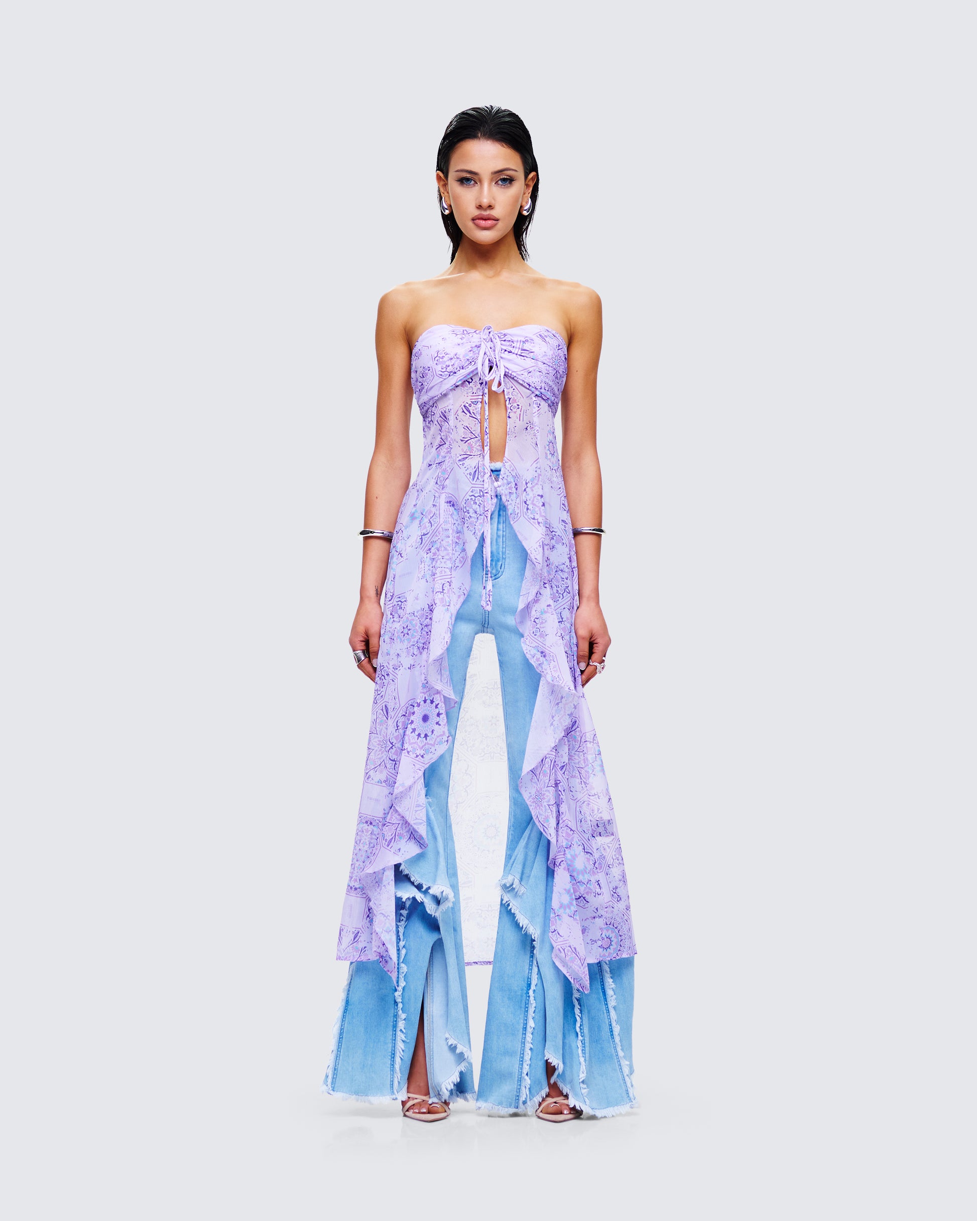 Sela Lavender Printed Midi Top model front
