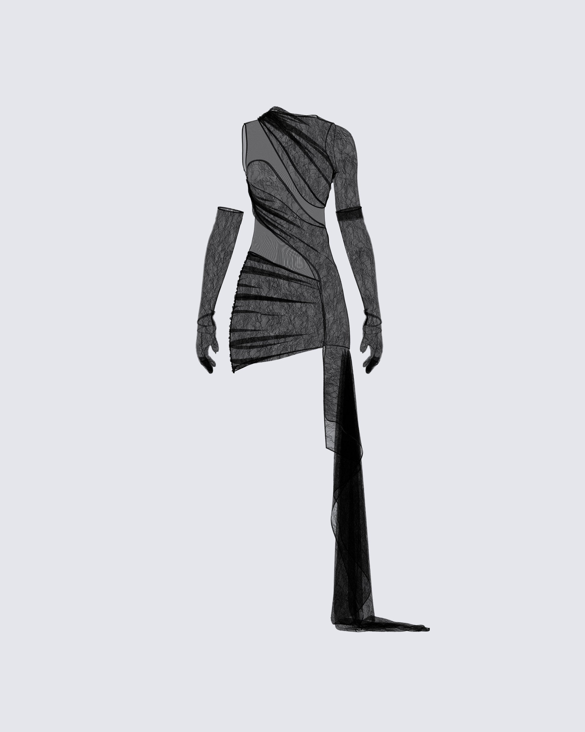 Serena Black Mini Dress and Gloves 3d product front
