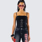 Serenity Black Denim Buckle Top model front