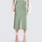 Shae Green Satin Midi Skirt model front