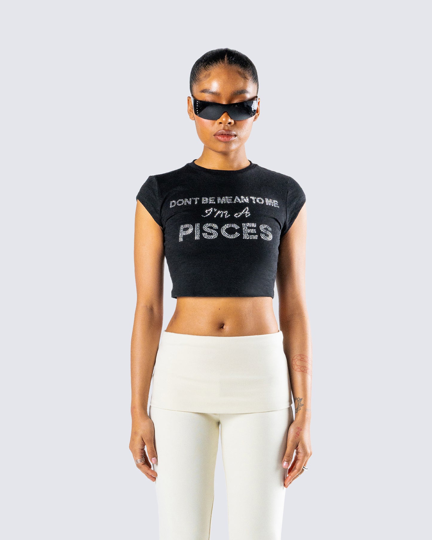 Shirin Black Pisces Rhinestone Top model front
