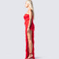 Blanche Red Mesh Ruffle Maxi Dress