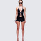Solan Black Vegan Leather Lace Up Playsuit model front