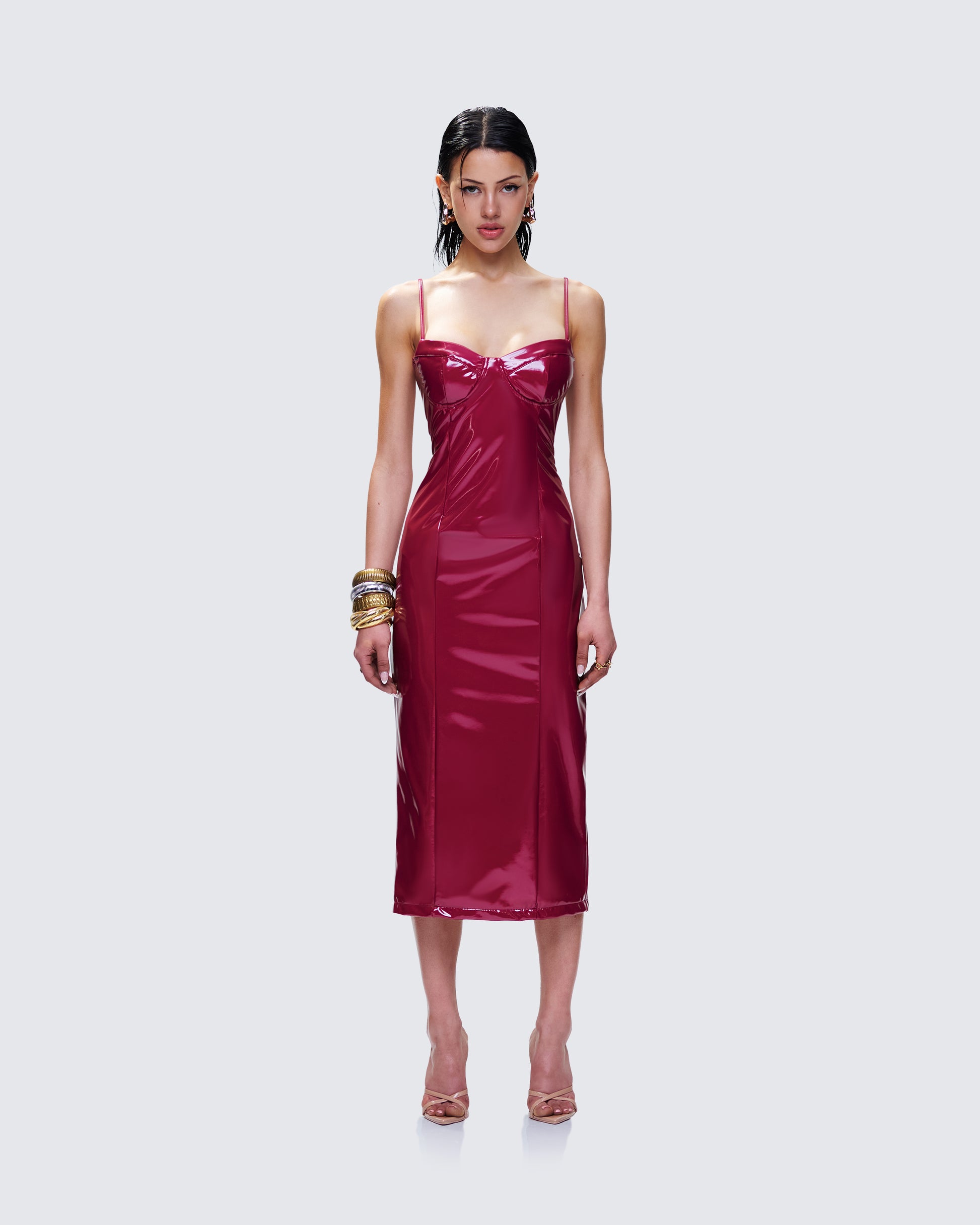 Soraya Burgundy Midi Dress model front