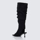 Stormi Black Faux Suede Open Toe Slouch Boots