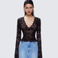 Suki Black Lace Long Sleeve Top model front