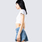 Suvi White Rhinestone Cropped Top