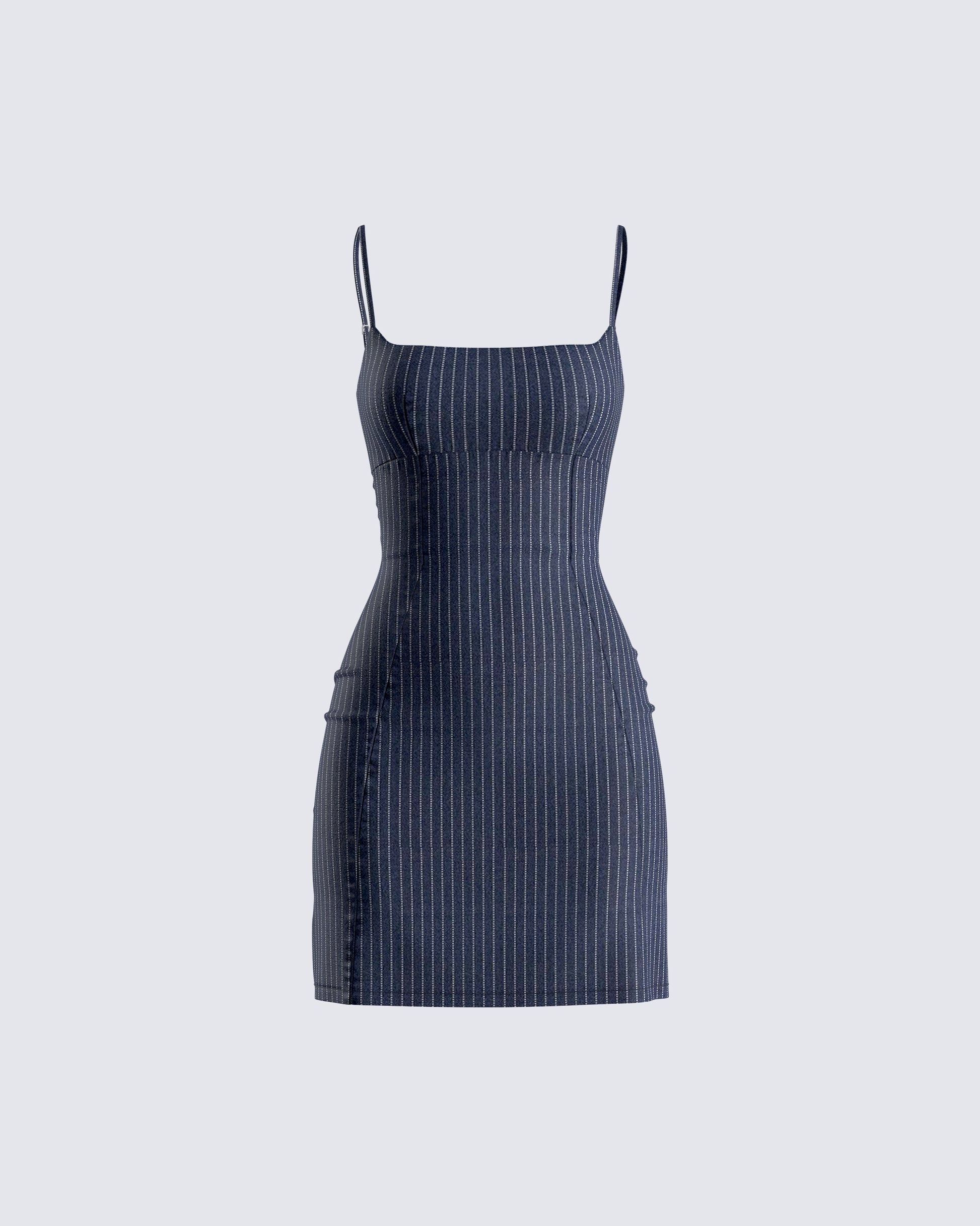 Suzanne Navy Pinstripe Mini Dress 3d product front