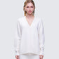 Sylvana Cream Knit Button Down Cardigan model front