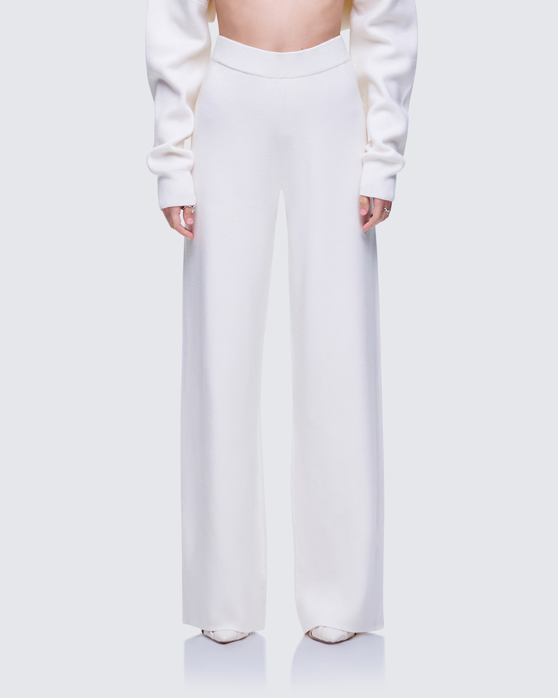 Sylvana Cream Knit Oversized Pants model front