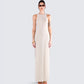 Taline Gold Lurex Maxi Dress model front