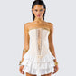 Tameka Ivory Canvas Lace Up Corset Top model front