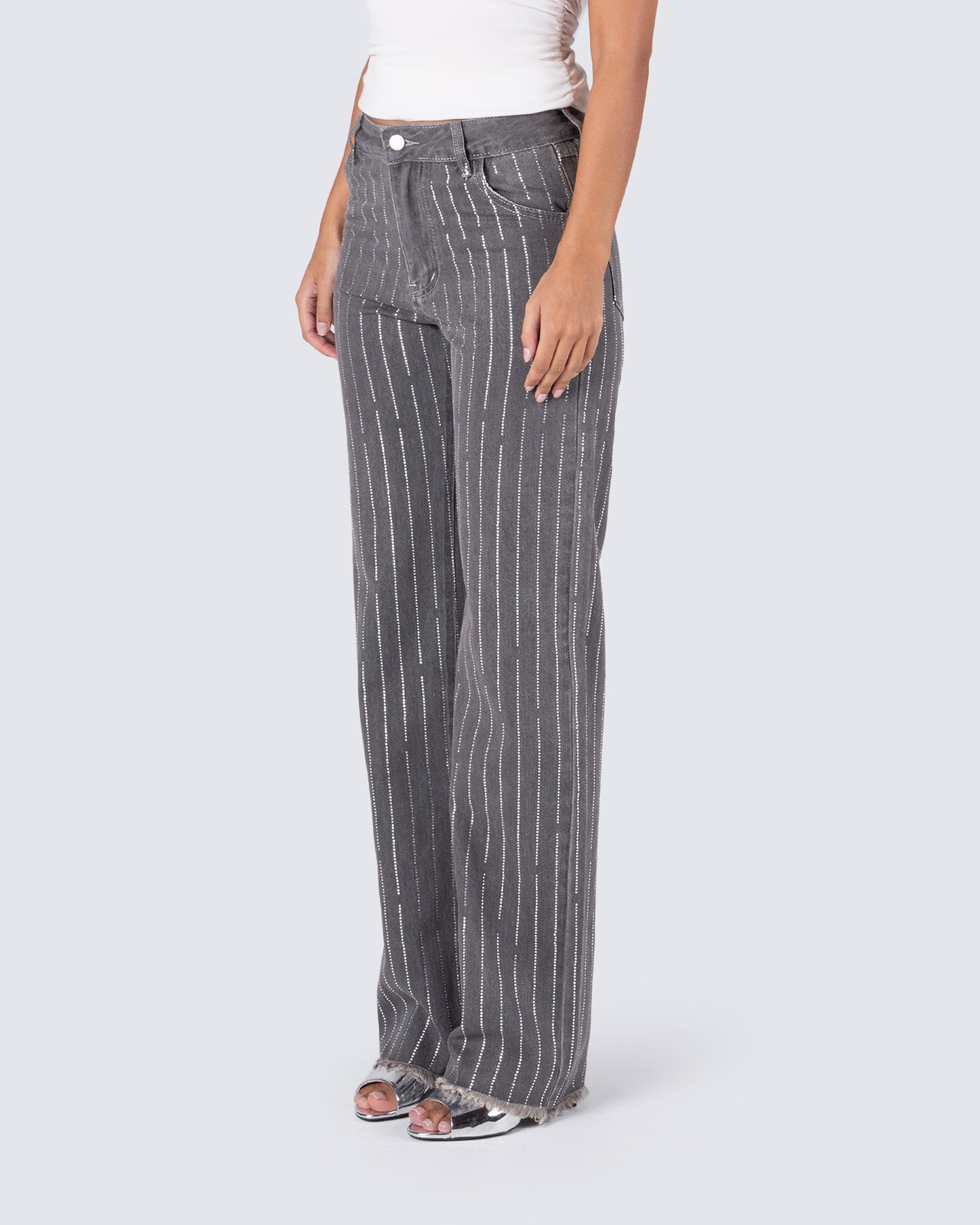Taya Rhinestone Grey Jeans