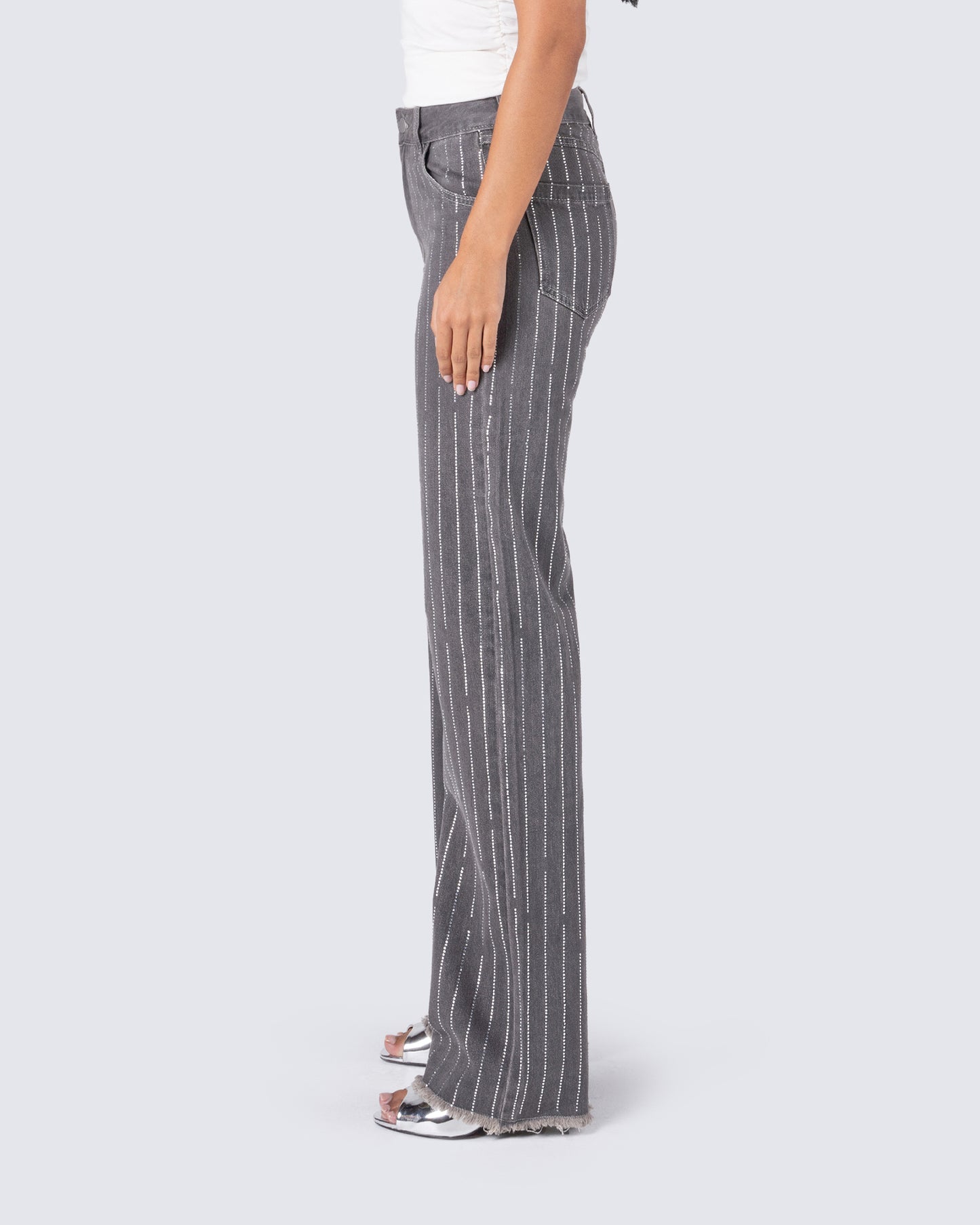 Taya Rhinestone Grey Jeans