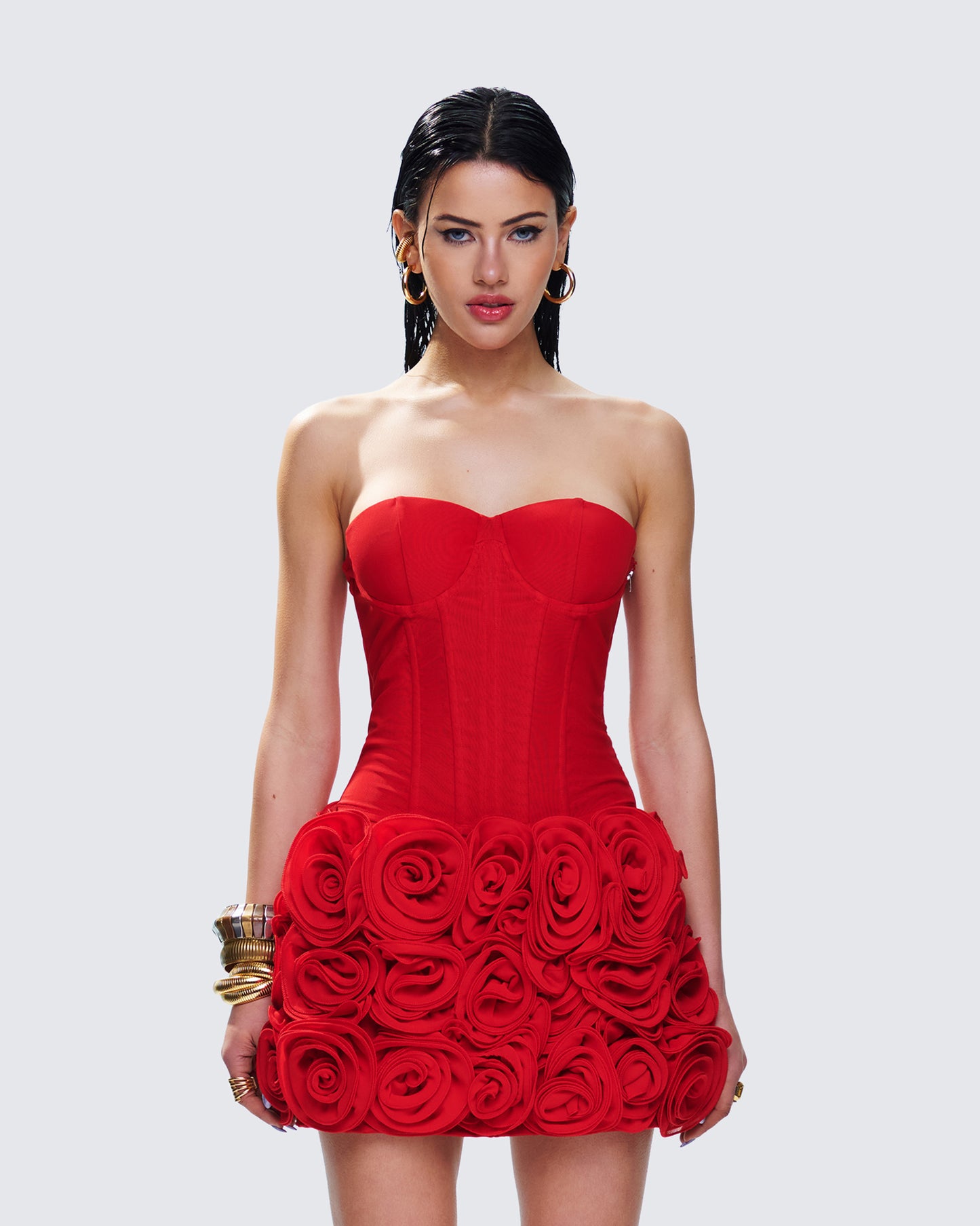 Tayah Red Mesh Corset Top model front