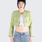 Tess Green Tweed Crop Jacket model front