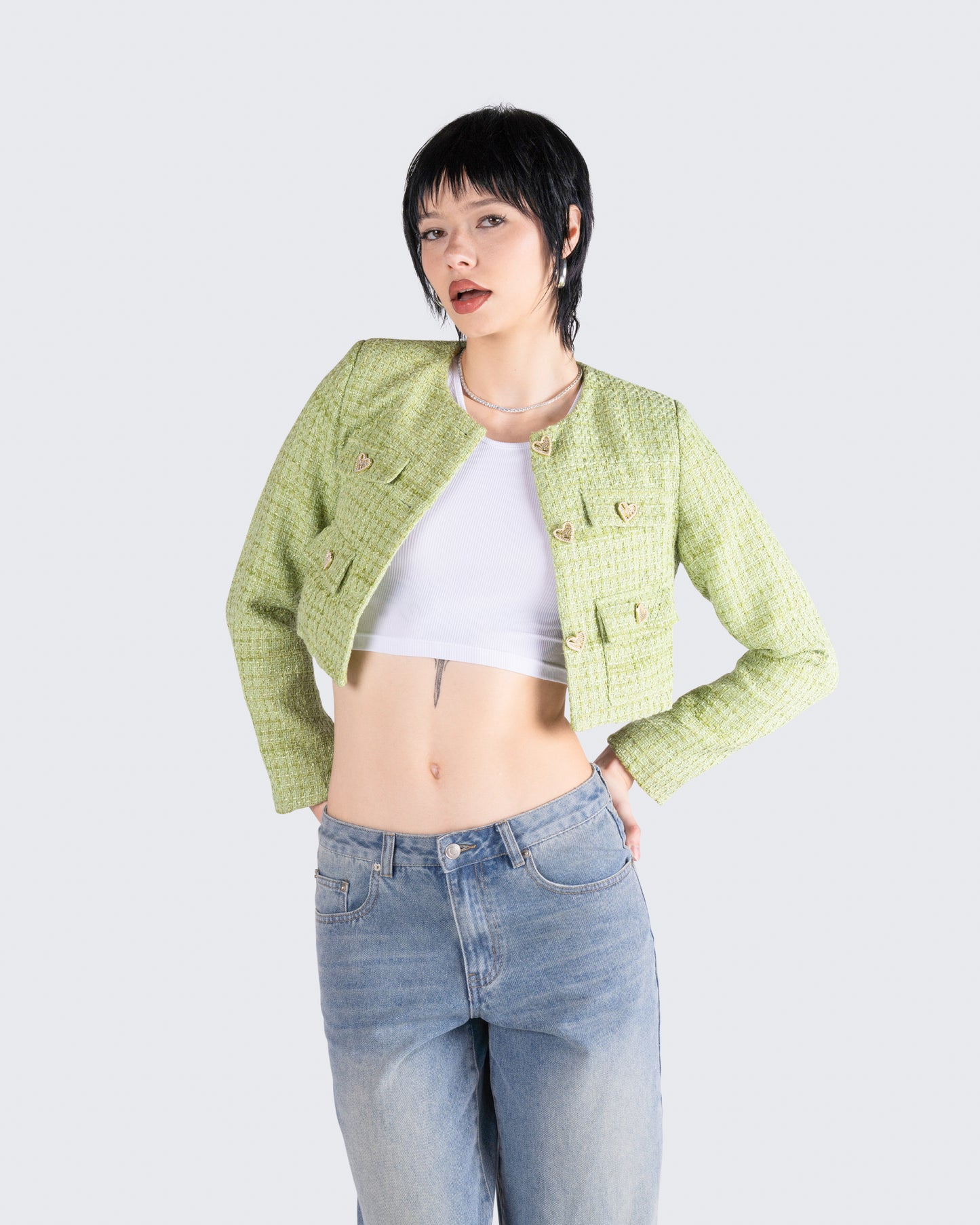 Tess Green Tweed Crop Jacket