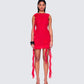 Tiana Red Ruffle Rosette Dress model front