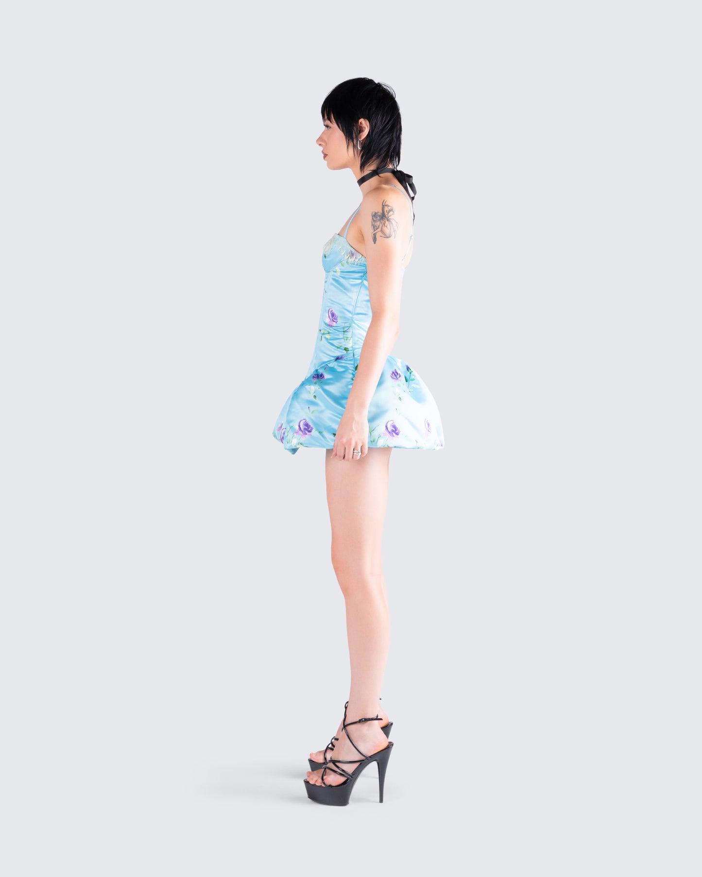 Tif Blue Satin Floral Bubble Dress