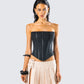 Tina Black Mesh Corset Top model front