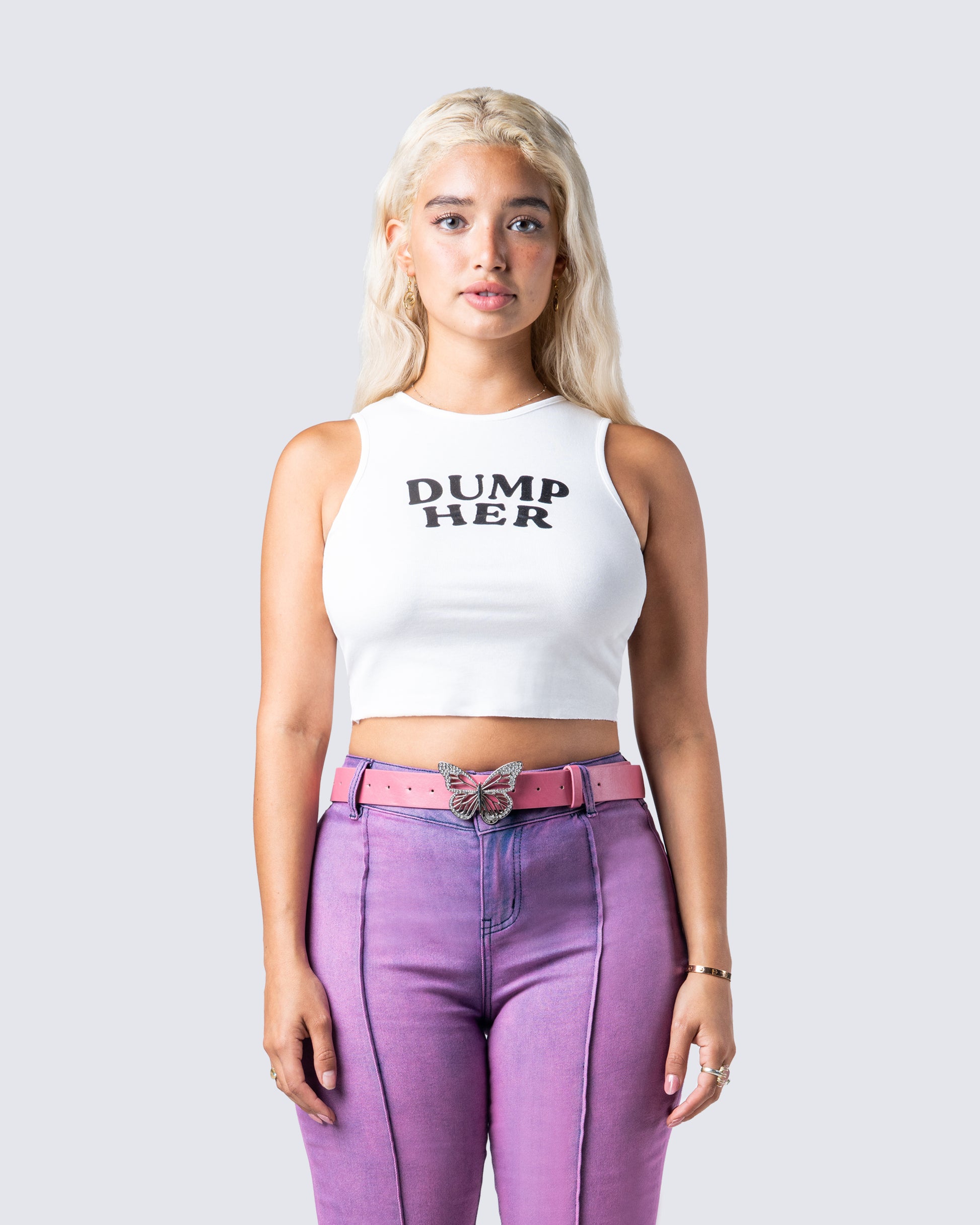 Larkyn White Rib Graphic Tank Top model front