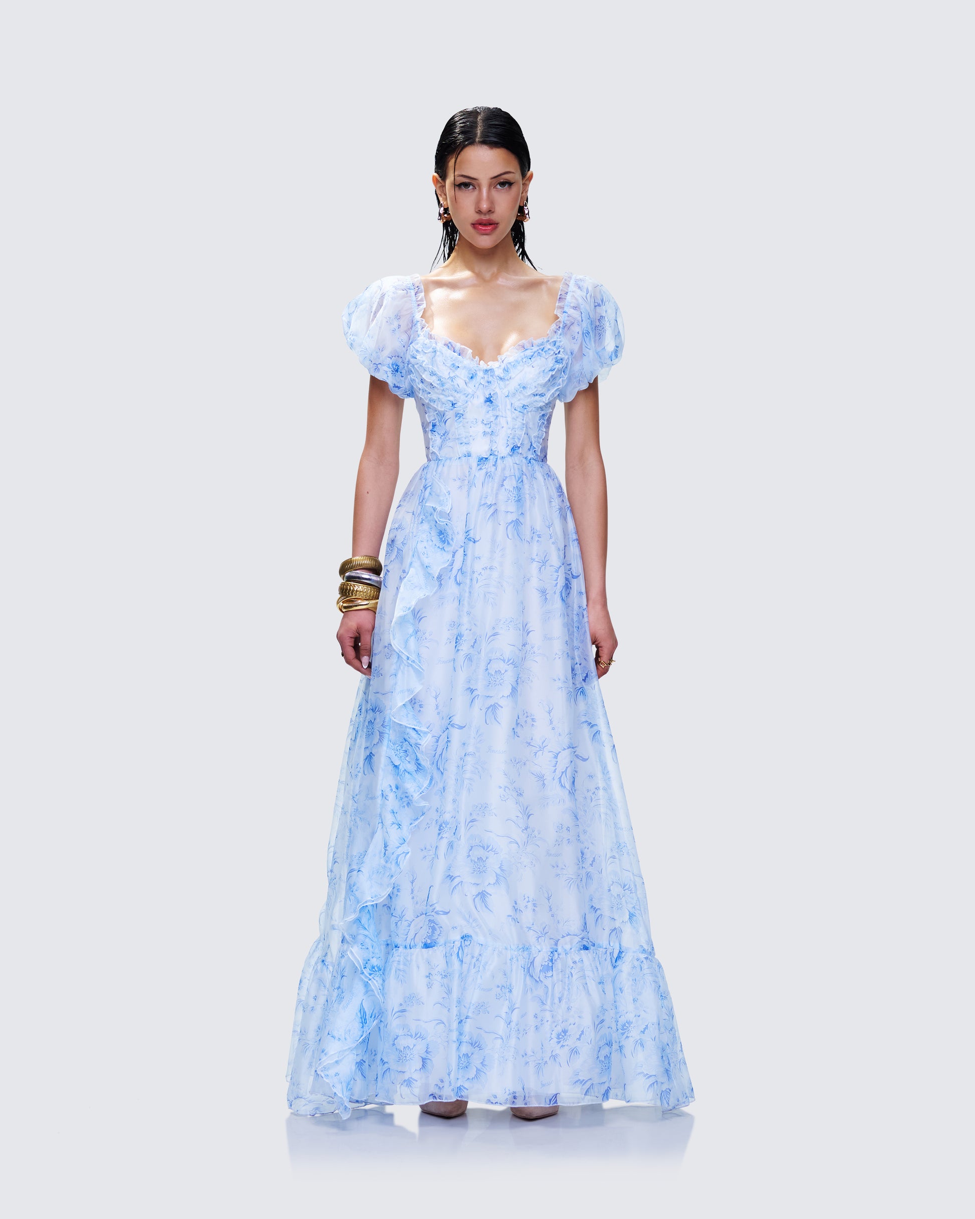 Tressa Blue Flower Print Maxi Dress model front