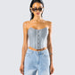 Tui Grey Vegan Leather Corset Top model front