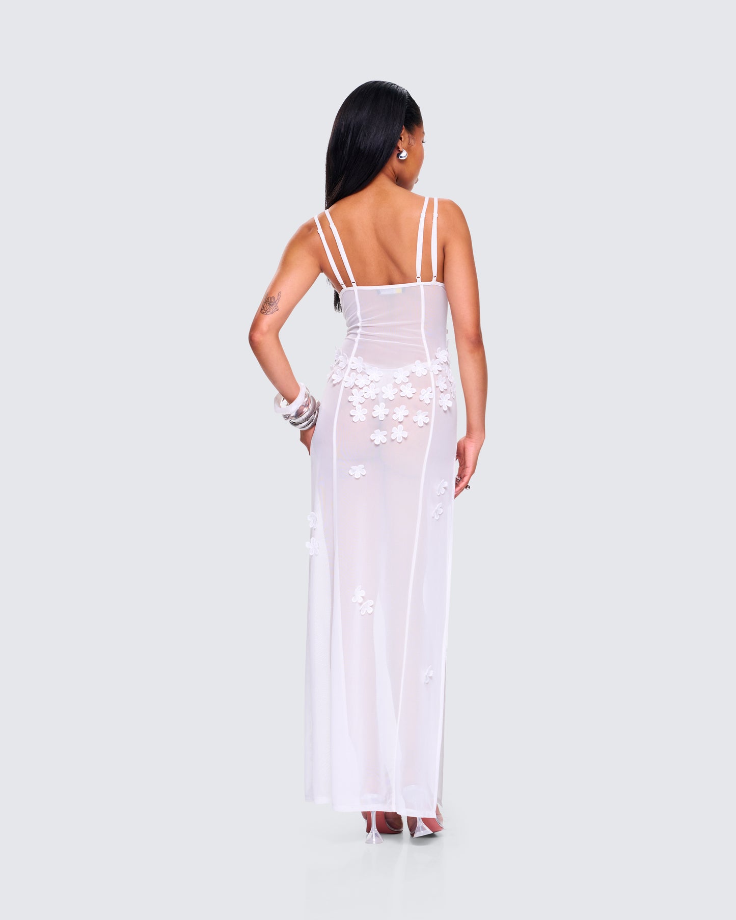 Twyla White Floral Mesh Maxi Dress