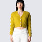 Daria Green Fuzzy Cardigan model front