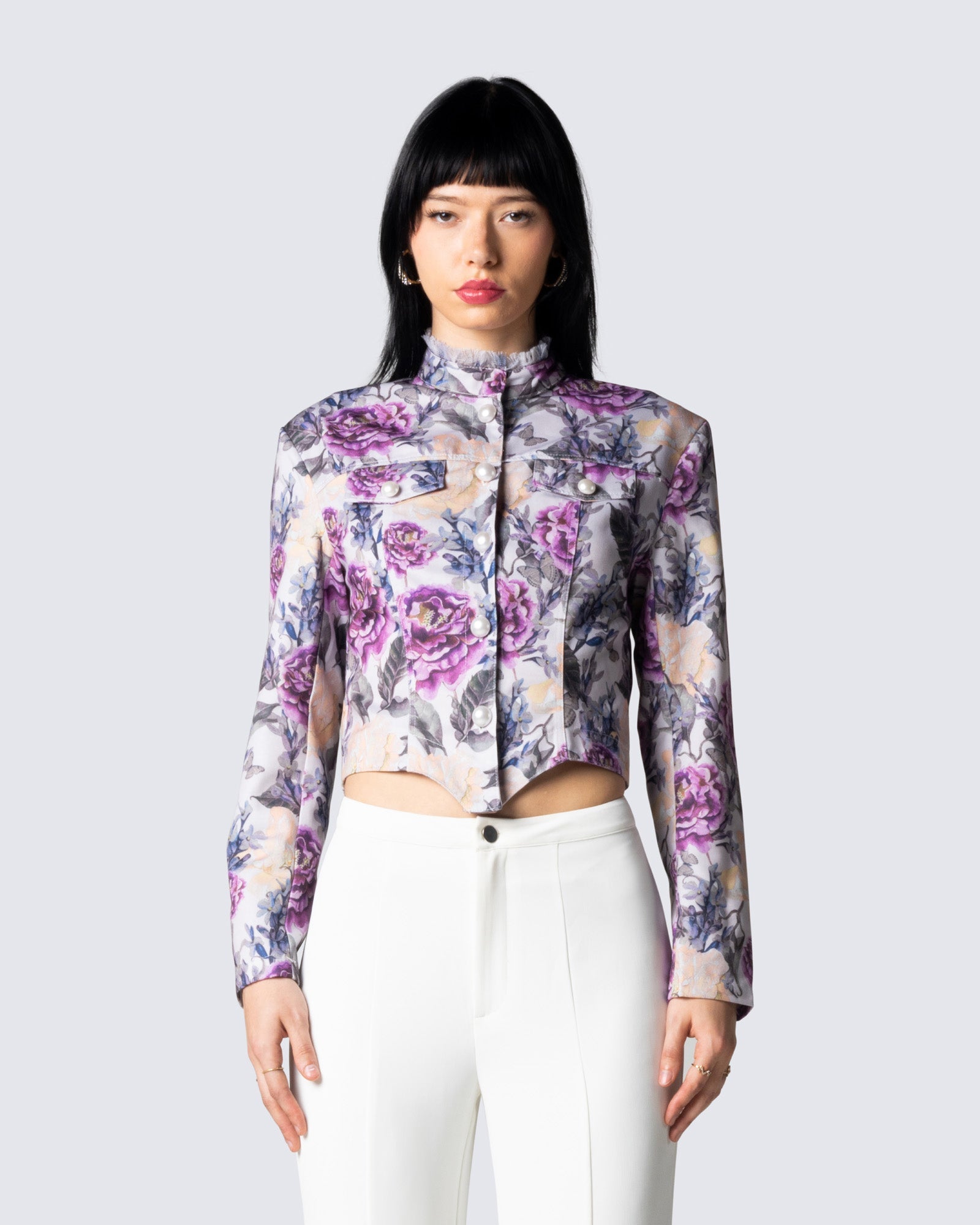 Leonardo Floral Print Twill Jacket model front