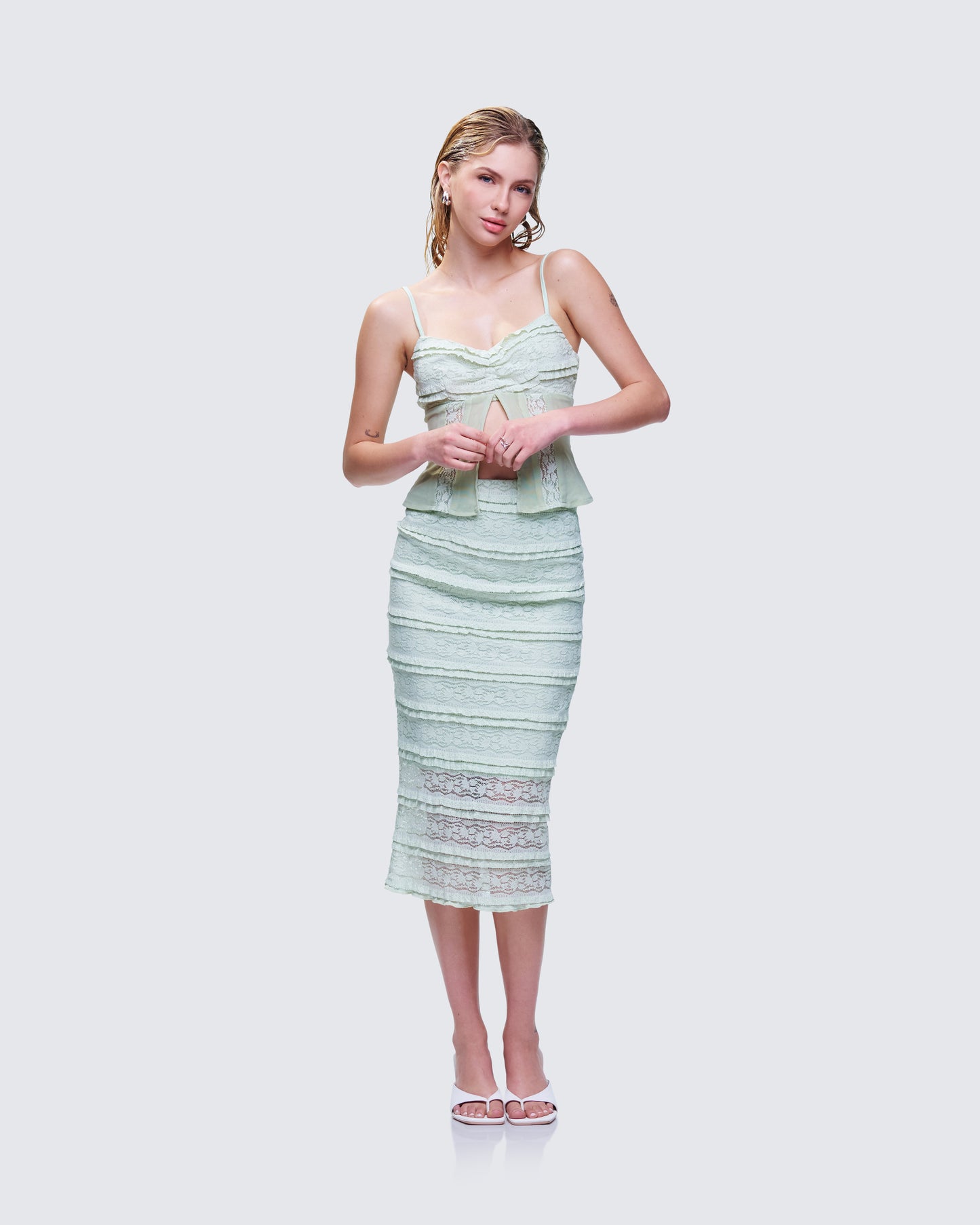 Ursuline Sage Ruffle Trim Skirt