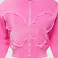 Uzma Pink Denim Cropped Bomber Jacket