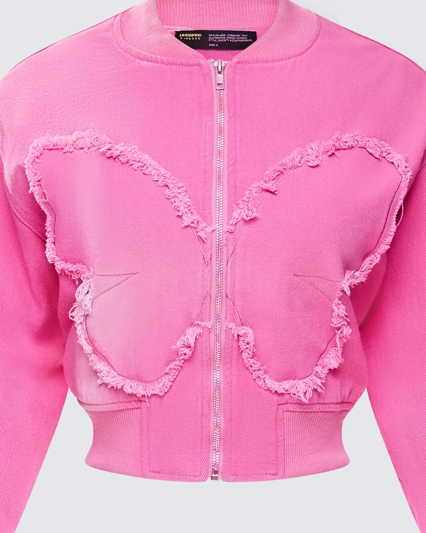 Uzma Pink Denim Cropped Bomber Jacket