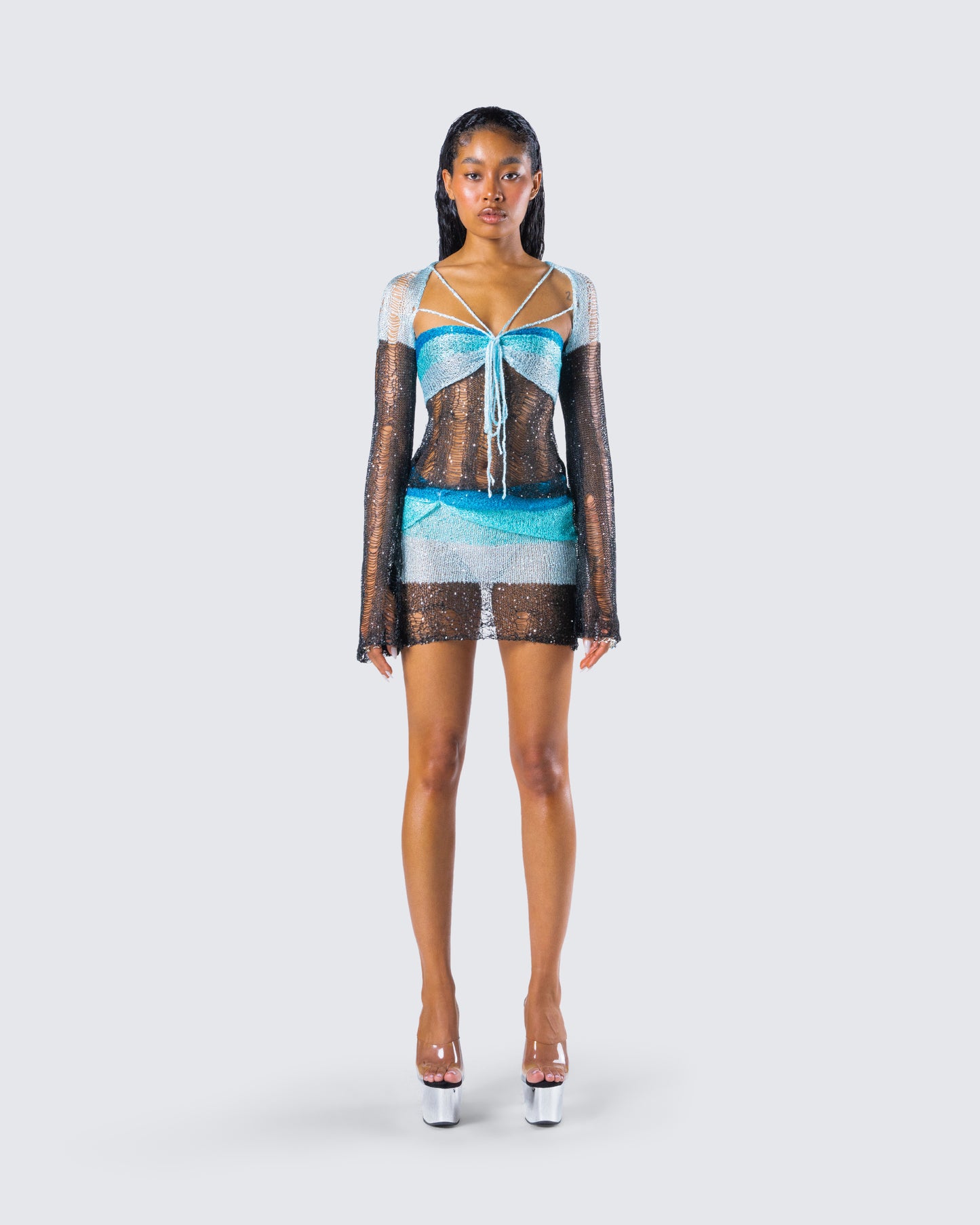 Vanessa Black Sequin Knit Set model front