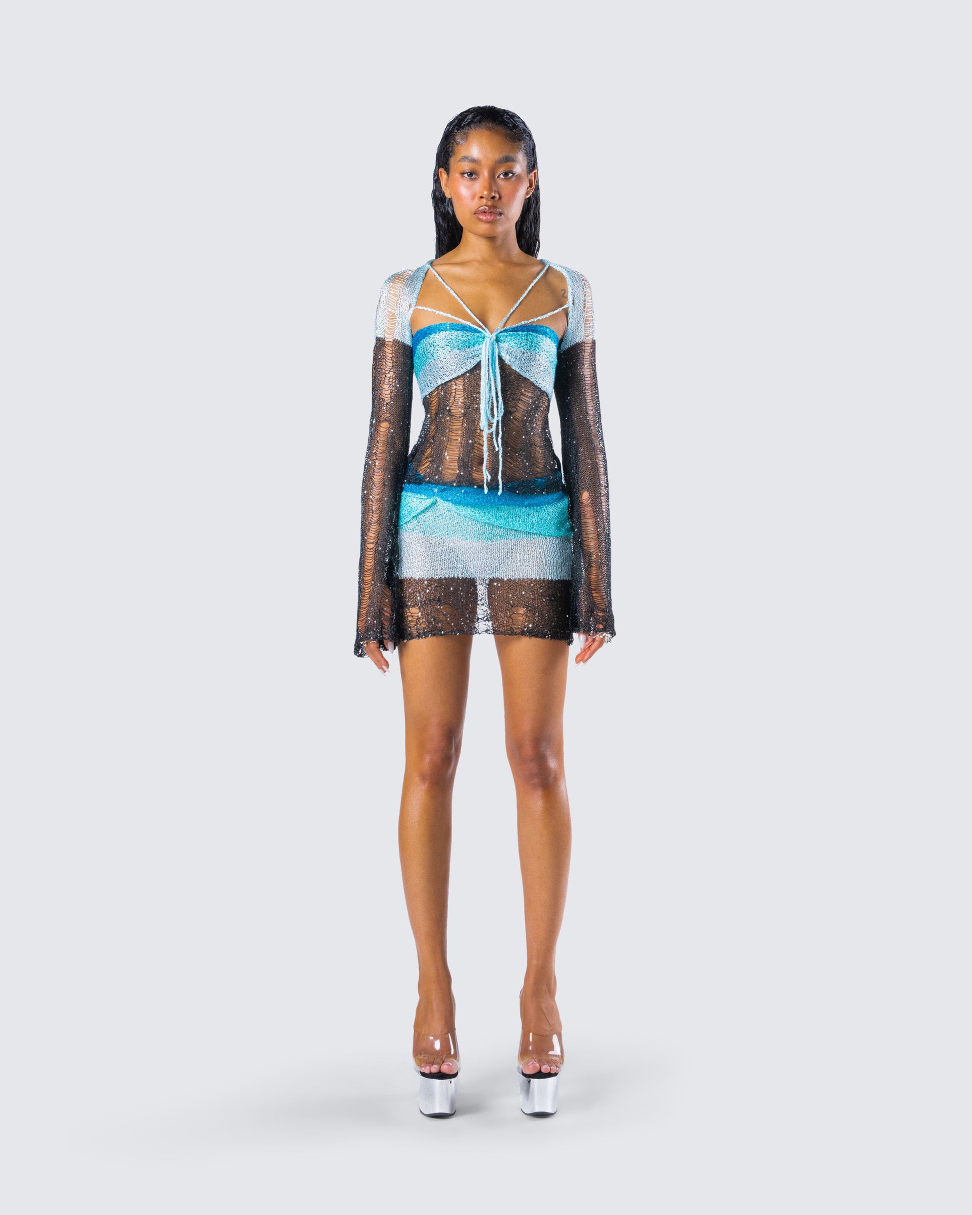 Vanessa Black Sequin Knit Set model front