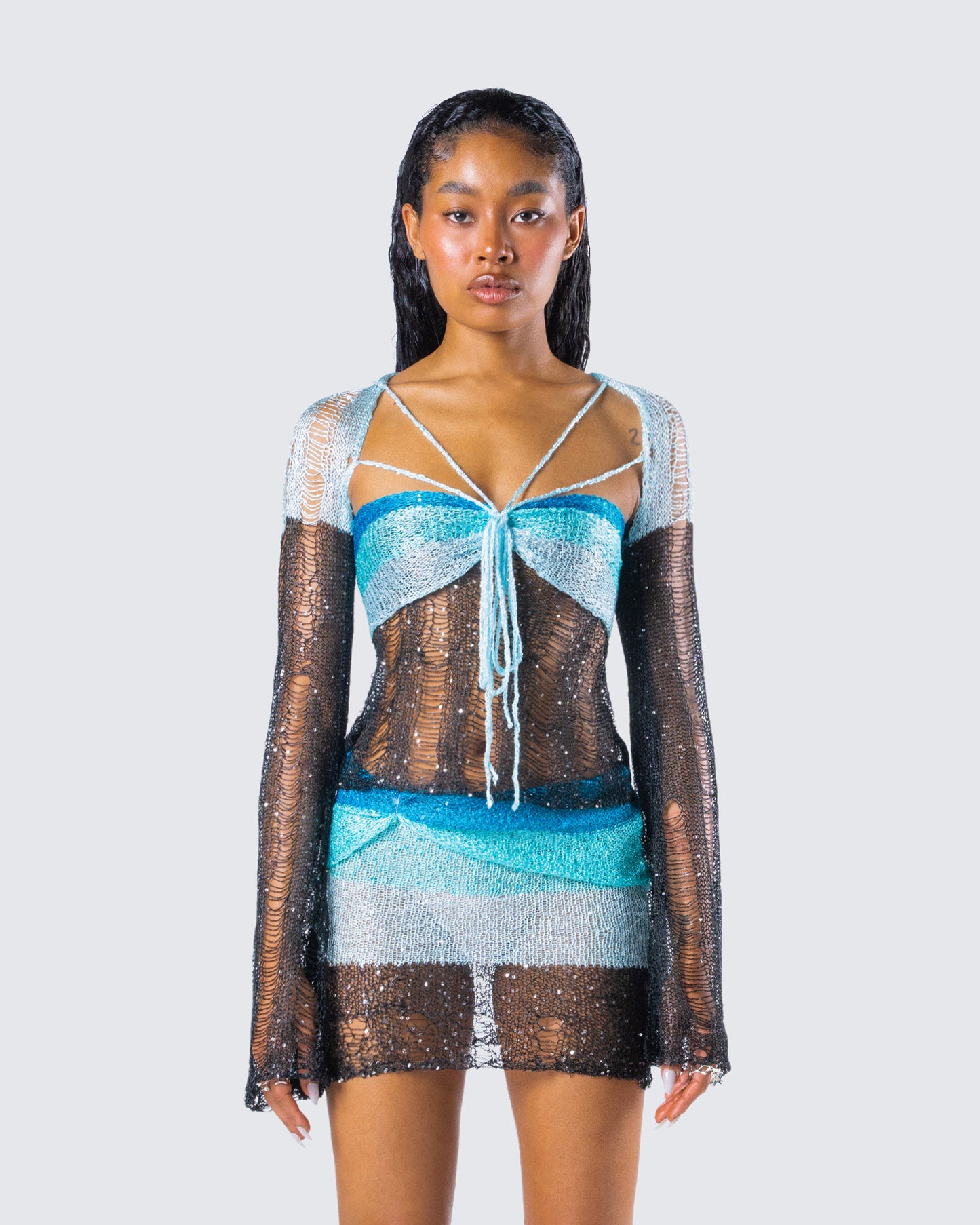 Vanessa Black Sequin Knit Top model front