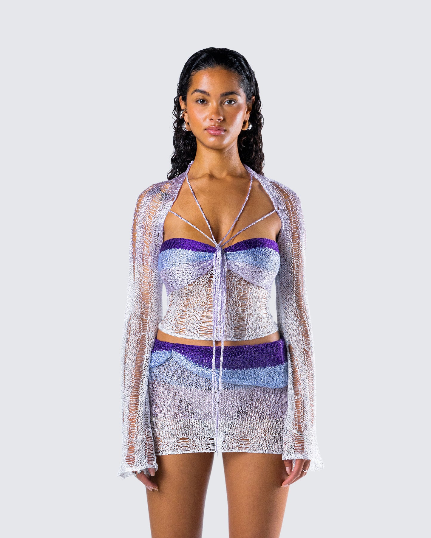 Vanessa Purple Sequin Knit Top model front