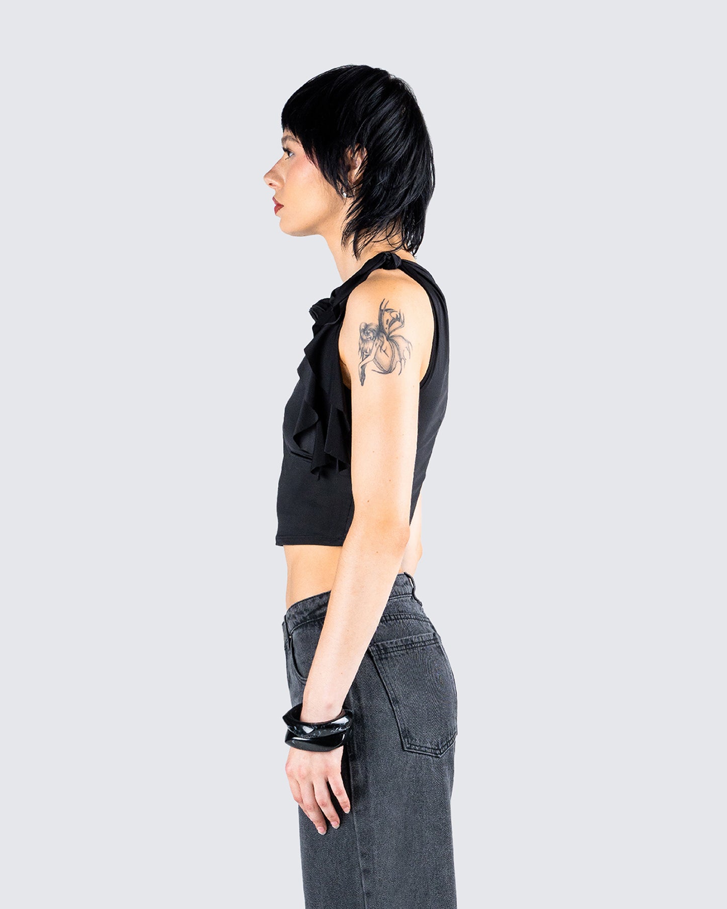 Veeti Black Jersey Crop Top