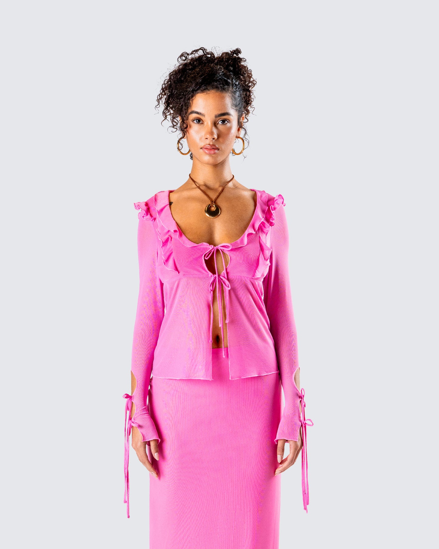 Vianka Pink Long Sleeve Top model front