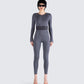 Vilma Grey Rib Zip Jumpsuit model front