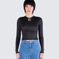 Vivi Black Jersey Long Sleeve Top model front