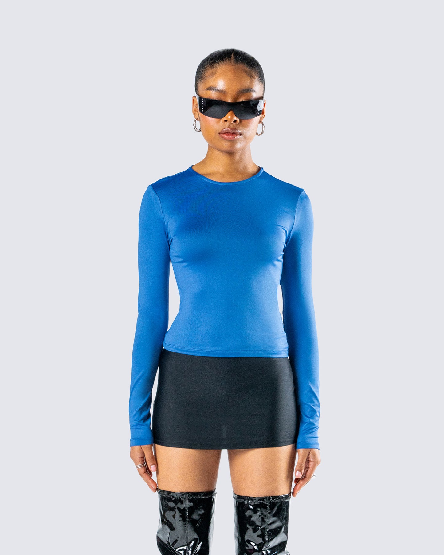 Vivi Blue Jersey Long Sleeve Top model front