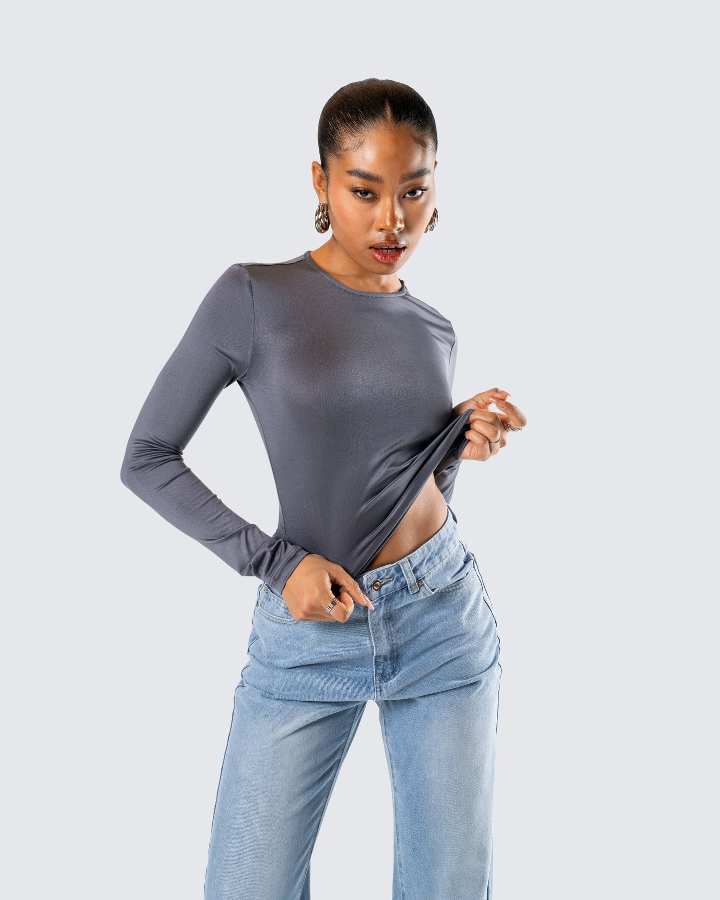 Vivi Grey Jersey Long Sleeve Top