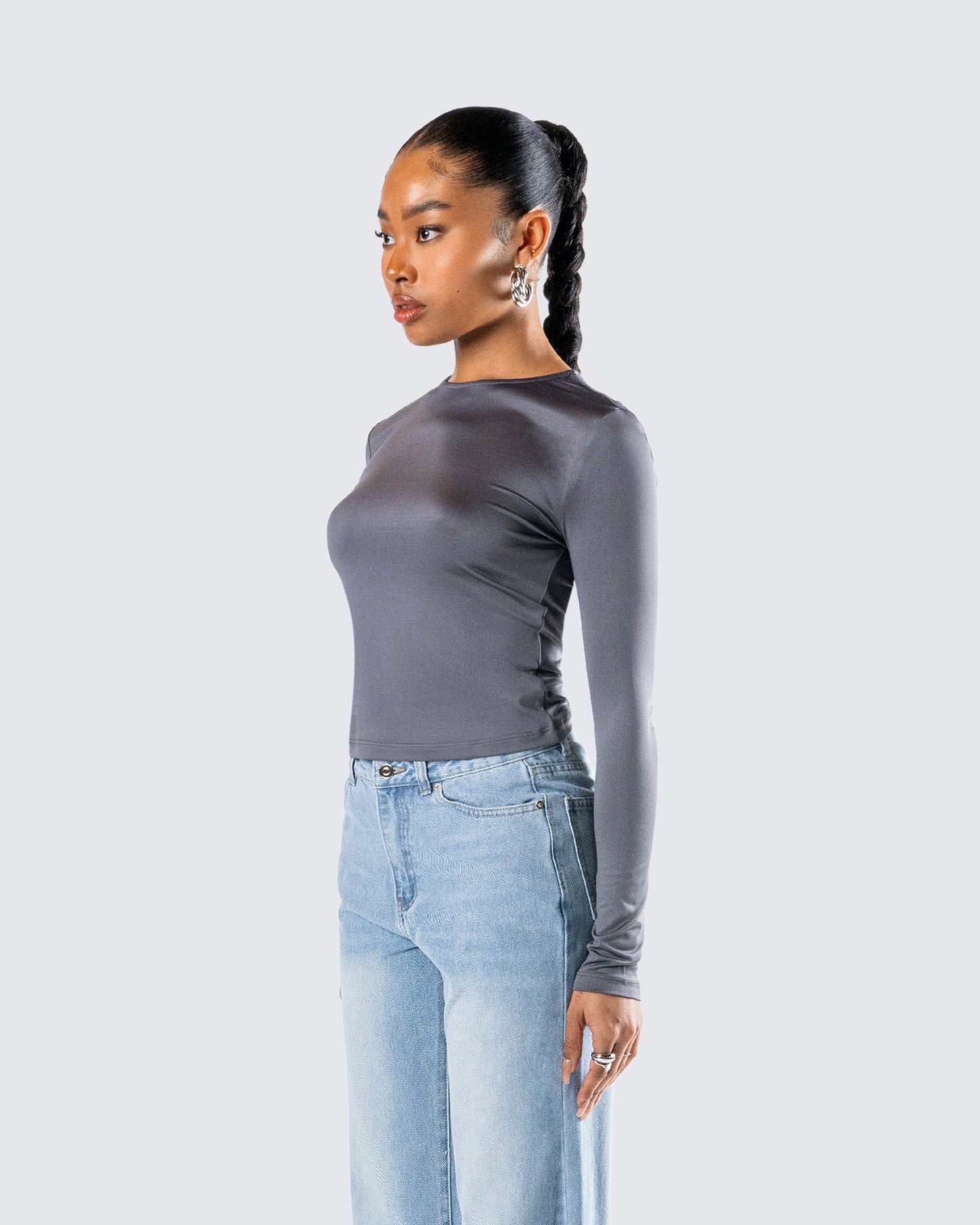 Vivi Grey Jersey Long Sleeve Top